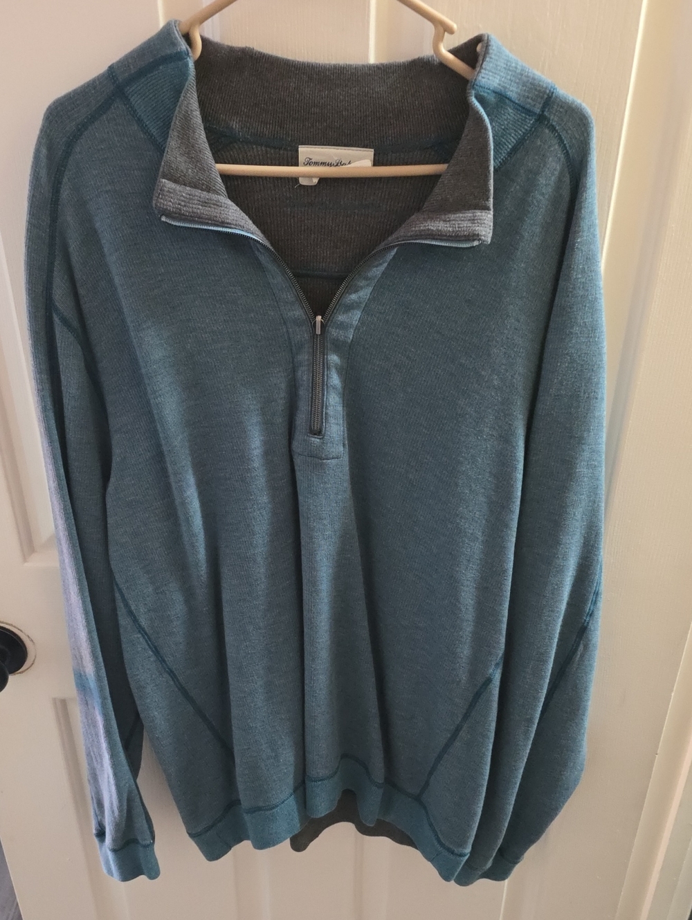Tommy Bahama Teal Zip-Up Raglan Pullover Sweater